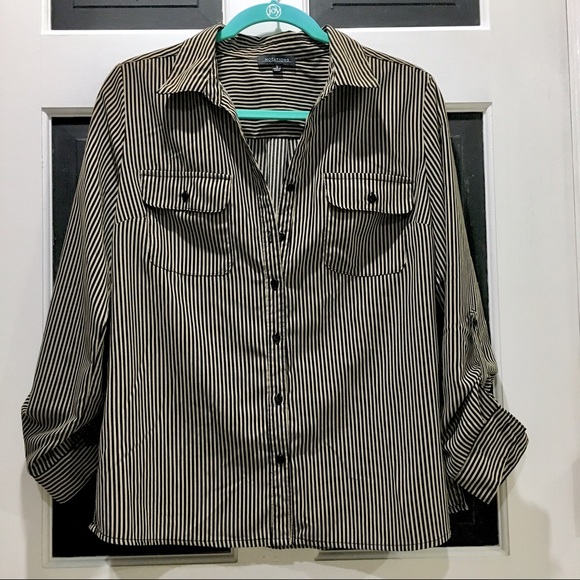 Notations Black and Tan button blouse size S - Picture 1 of 6